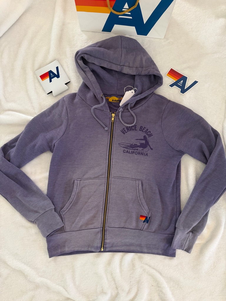 - - Nwt Aviator Nation Venice Surfer Zip Hoodie Faded Grape Size Extra Small